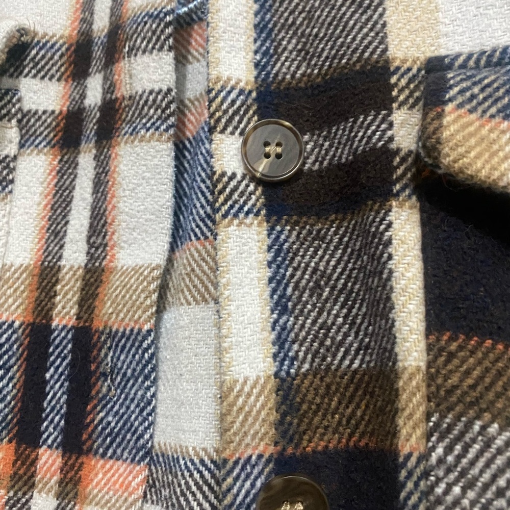 Flannel shacket. Plaid Jacket - Blue, Brown, Cream. Womens size L - Picture 2 of 6